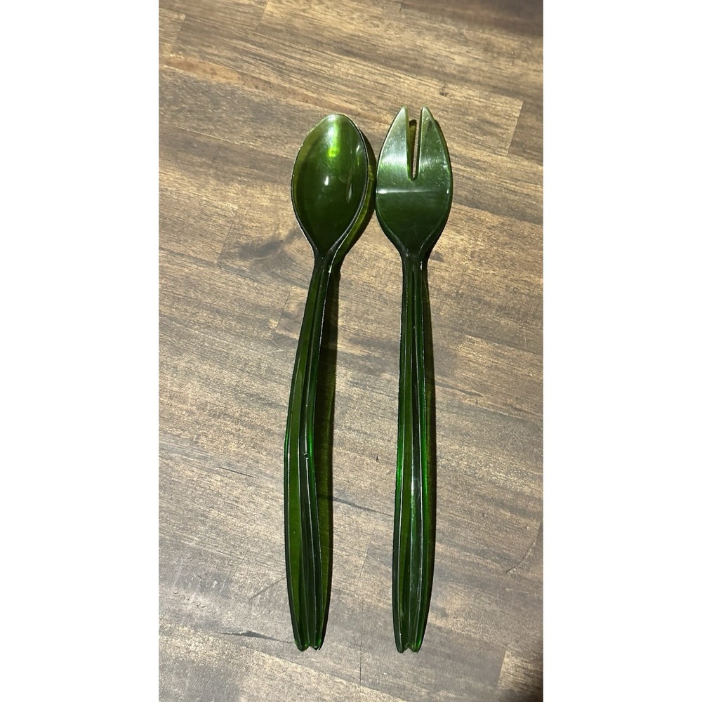 Green Acrylic Salad Serving Set 2 Piece‎ Modern Kitchen Utensils Mid Century Mod